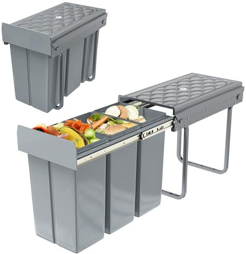 UISEBRT Pattumiera da cucina, da incasso, estraibile, con scivolo, in plastica, colore: grigio, 3 x 10 l