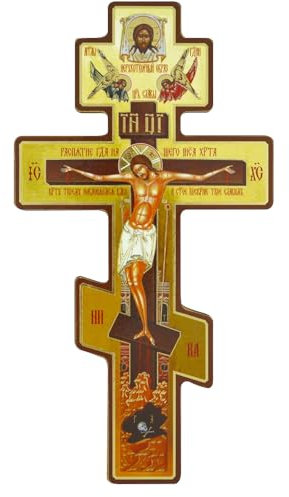 TOEECY Croce Ortodossa Russa Decorativa Ornamento Parete Doppio Lato Immagine Legno Artigianale Icona Religiosa Bizantina Tradizionale