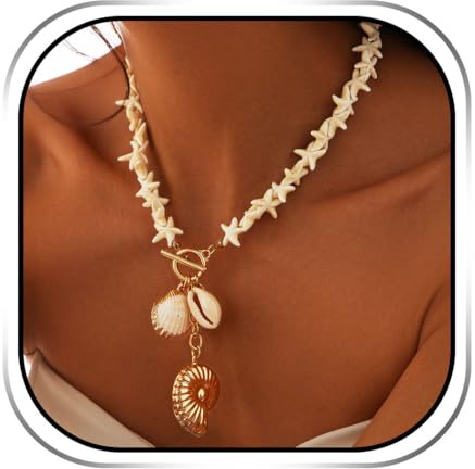 Handcess Boho Starfish Necklaces Gold Shell Pendant Necklace Star Necklace Chain for Women