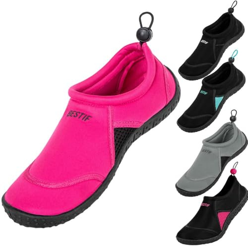 BESTIF Chaussures de bain pour homme et femme | Chaussures aquatiques en néoprène avec cordon de serrage | Légères et confortables | Noir, bleu Taille 36-45, Rose, 39 EU