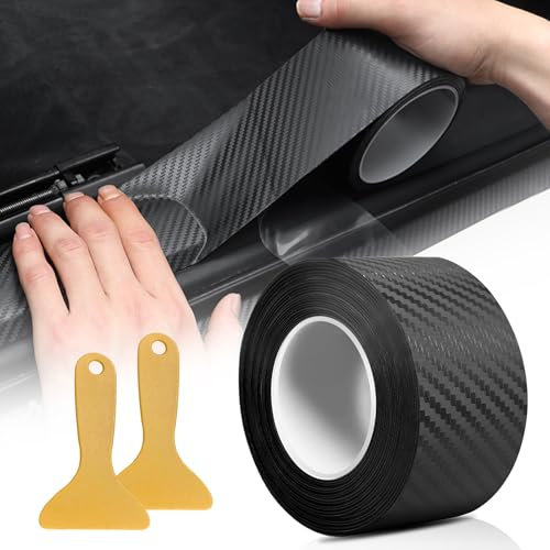 pangdapengpeng Fibra di Carbonio per Auto, 5 cm x 10 m Pellicola Carbonio Adesiva, Protezione Bordi Auto Universale con 2 Raschietti in Plastica per la Maggior Parte Delle Auto Come SUV e Berline