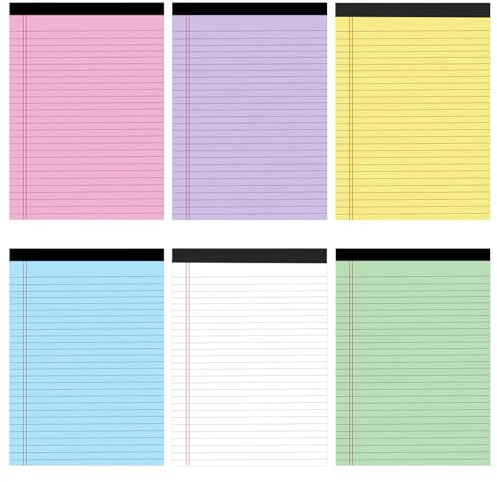 Daelesr Legal Pad A4, Blocco Note Legale, Blocchi Colorati Legali 29,5 x 21,4 cm, Blocchi di Carta Foderati, Blocchi Fogli a Righe, per Scuola, Casa, Ufficio (50 Fogli/Blocco) (6, Colorato)