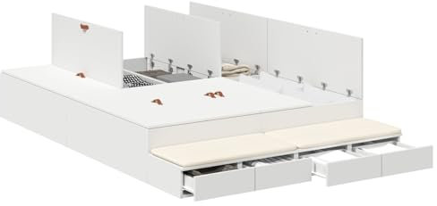 vidaXL Stauraumbett Weiß 140X200 cm Holzwerkstoff Reichlich Schubladen Modernes Design Einfache Montage Innen Schlafzimmermöbel Robust Erhalten