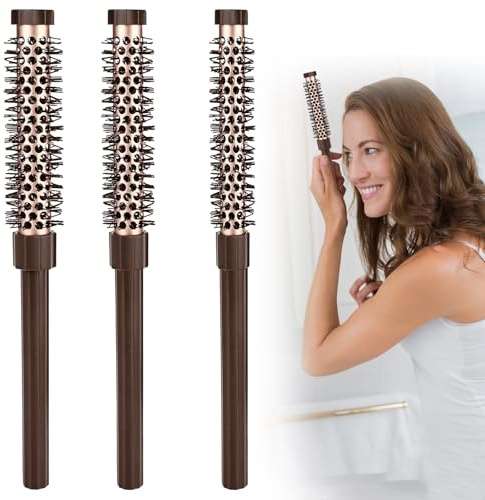 Rzspher Lot de 3 petites brosses rondes pour brushing, avec poils naturels doux pour homme et femme, cheveux mouillés, ondulés, lifting, cheveux courts, frange, cheveux lisses