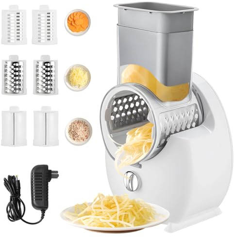 Electric Cheese Grater 50w, Rotary Cheese Grater with 3 Sets of Interchangeable Blades of Different Shapes, Electric Grater for Cheese and Vegetables, for Home Kitchen Use