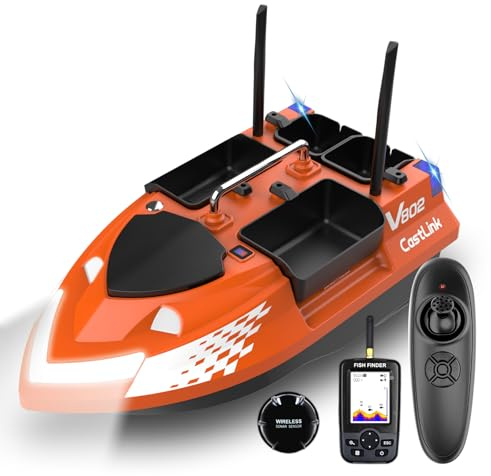 4 Boxes RC Bait Boat & Fish Finder for Fishing with 6.6lbs Load Capacity, 18000mAh Battery & Dual Motor&Antena for 500M Range Bait Deployment, Fish Bait Boats with Stern Hook System for Fishing