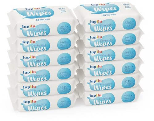 Lupilu Biodegradable Baby Wipes, 12 Pack | 100% Plant-Based, 99.4% Water | Gentle & Hypoallergenic Wipes for Sensitive Skin | Eco-Friendly, Alcohol-Free, Unscented Baby Wet Wipes