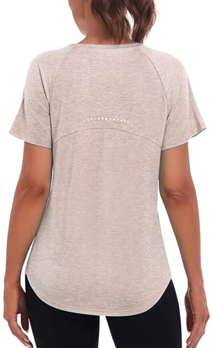 Wayleb T-Shirt Sport Femme Manches Courtes Col Rond Haut Léger Séchage Rapide pour Running Yoga Fitness S-XXL