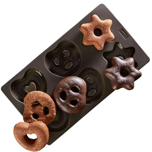 Lurch 65033 FlexiForm kakform pepparkakor (kringla hjärtan stjärnor) / bakform för kakor 17 x 30 cm tillverkad av 100% BPA-fri platina silikon, brun