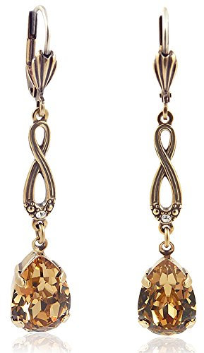 Jugendstil Ohrringe mit Markenkristallen Braun Gold NOBEL SCHMUCK