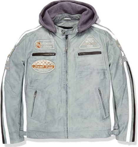 URBAN 5884 Giacca Moto Uomo in Pelle con Protezioni Per Schiena, Spalle e Gomiti Omologate CE | Grigio chiaro | M