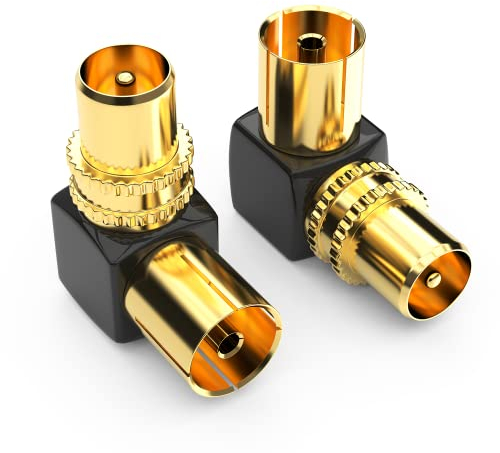 Winkeladapter Winkelstecker 90° IEC Vergoldet 90-Grad-Winkel Antennenstecker Koaxial Adapter für Radio Kabelfernsehen Verlängerungen/Verbindungen über Eck Stecker auf Buchse DVB-T DVB-T2 HD 2 Stück