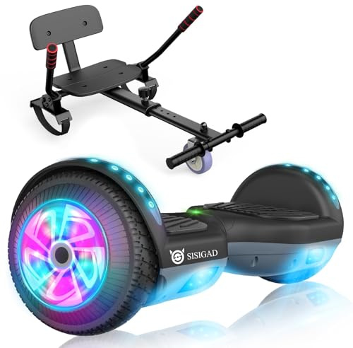 SISIGAD Hoverboard, Self Balancing Hover Board with Seat Attachment, 6.5” Hoverkart, Hover Board for adults, Gift for Kids