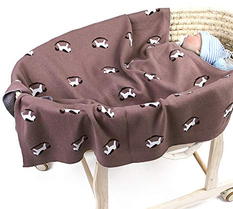 Soft Baby Knitted Blanket for Newborn, Surwin Small Horse Printing 100% Cotton Warm Nursing Blanket Sleep Sack Stroller, Birthday Gift for Kids Boys and Girls (100x80cm,Coffee)