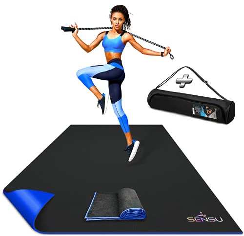 Sensu Large Exercise Mat – 7' x 5' x 8.5mm Extra Thick – Durable and Shoe-Friendly Workout Mat for Home Gym – Non-Slip Fitness Mat for Strength Training, Stretching, Cardio, and Balance Exercises