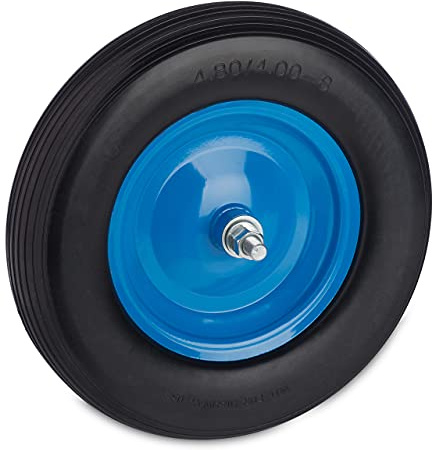 relaxdays Roue de brouette 4.80 4.00-8, Pneu en Caoutchouc Plein avec Jante Acier, Charge 120 kg, Noir/Bleu