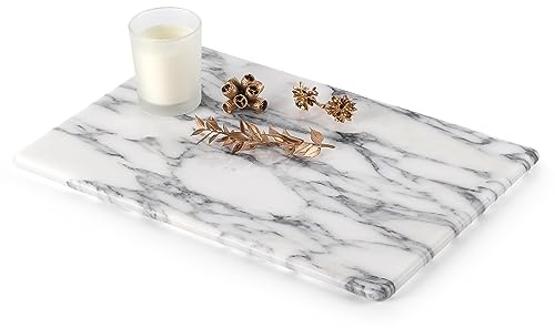 Koville Italian Natural Marble Cutting Board for Kitchen Pastry Bread Macaron Display, 12 x 8 Real Stone Slab Marble Cheese Board for Counter, Bathroom Perfume Tray Candle Plate (Arabescato)
