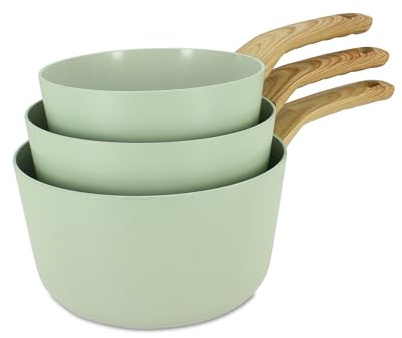MENASTYL - Set de 3 casseroles Colorama Céladon - Casserole 16/18 et 20 cm - En aluminium - Revêtement antiadhésif en céramique - Tous feux dont induction