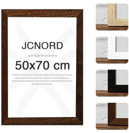 JCNORD Marco de Fotos de Madera MDF de Nogal 50x70 cm con Vidrio Acrílico irrompible | Marco de Fotos Moderno para Paredes y Mesas