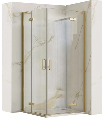 Rea HUGO DUBBEL GULD BORSTE DUSCHSKÅP 80x80x200,5 cm Transparent härdat säkerhetsglas 6mm (guld) Utan duschkar