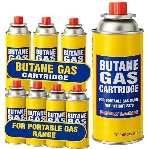 UR CHOICE Premium Gas Canister Butane Pack of 8, Portable Refill Bottles for Camping Stove, Heater, Blowtorch & BBQ | Universal Gas Cartridge for Cookers, Burners & Weed Wands