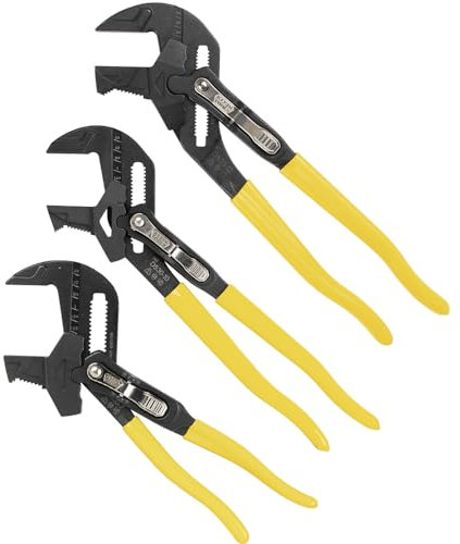 Klein Tools D53003KIT Plier Wrench Set, 3-Piece High-Leverage Pliers, Adjustable, Reversible Jaw, Smooth and Knurled Teeth, 7-Inch 10-Inch and 12-Inch