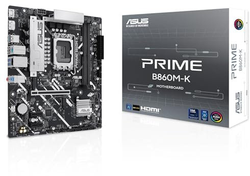 ASUS PRIME B860M-K, Scheda Madre Intel mATX, 6+1+1+1 Fasi di Alimentazione, Slot DDR5, PCIe 4.0, 2 Slot M.2, Ethernet Realtek 2.5 GB, DisplayPort, HDMI, USB-A 10 Gbps, USB-C 5 Gbps, Nera