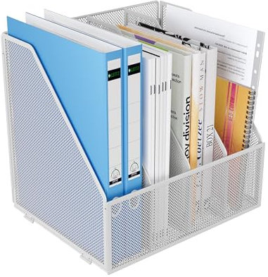 JEBELE 4 Fach Stehsammler Zeitschriftensammler Stehordner für Büro Dokumente A4 Papier Literatur Schule Metall,Weiß