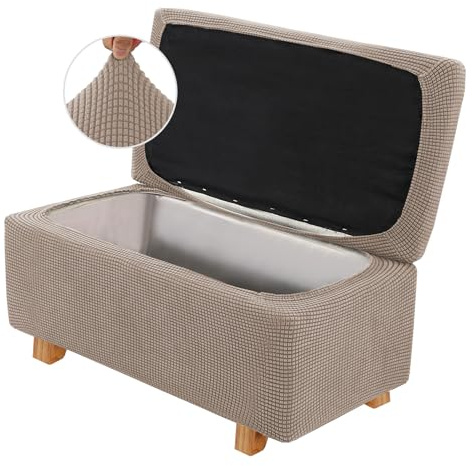 BXFUL Copri Pouf Elasticizzato in 2 pezzi Pieghevole Rettangolare Fodera per ottomana poggiapiedi Copri Pouf Divano Copri Pouf rett, Lavabile Jacquard Copri Ottomano (Large,Cachi)