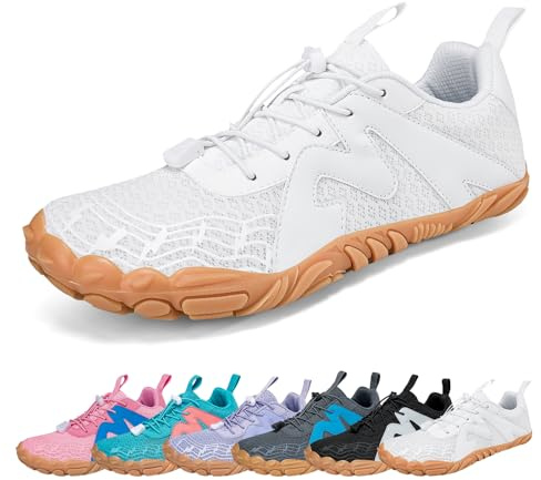 AONEGOLD Herr dam barefoot skor minimalistiska skor barfota halkfria skor för fitness lättviktsspår sko Gr36-47, A83 vit, 41 EU