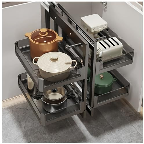 Romyqpipy Organizer Estraibile per Armadietto Ad Angolo Cieco Da Cucina con 4 Cestelli Organizzatore per Armadietti Compatibile con Apertura Sinistra E Apertura Destra, per Casa, Cucina, Bagno