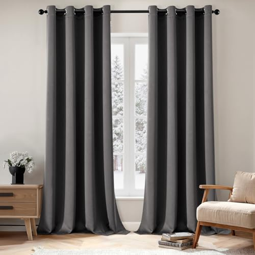 EMEMA Cortinas Blackout Moderno 2 Pieza 140x260 CM Gris Dormitorio Cortinas Habitación Anti-Resplandor con Ojales Resistente Suave Dormitorio Blackout Cortinas Térmicas Blackout Cortina