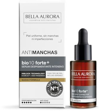 Bella Aurora BIO10 FORTE + Droppborttagningsserum | Minskar mörka sol-, ålders- och hormonfläckar | Med tranexaminsyra och C-vitamin | UVA, UVB, IR och blått ljus | 30 ml