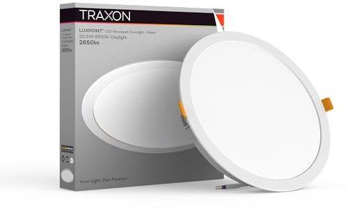 TRAXON LUXPOINT Placa downlight LED - Filbert Circular 20.5W Luz Blanca 6500K 1900Lm PS techo Empotrable Driver integrado, Corte Techo Ø195-200mm IP20 interior (Luz fría 6500K 20.5W)