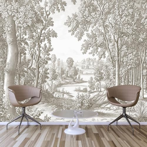 Custom Size Wall Murals,Vintage Engraved Forest Wallpaper Self-Adhesive Removable Wall Covering Fabric, Large Photo Wallpaper for Living Room Bedroom Kitchen Office Kids.