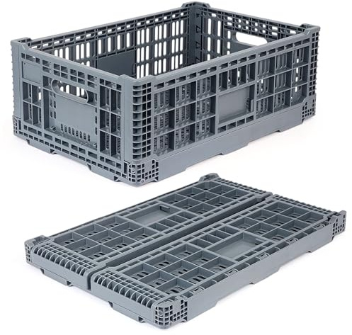 Shineyaplus Collapsible Milk Crate, 52L Milk Crates Heavy Duty, Collapsible Storage Crate, Foldable Crates for Car, Trunk, Grocery, Home Storage - Extra Large, Holds 130 lbs, 1 Pack