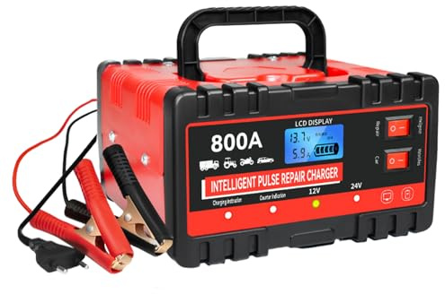 Cargador De Batería De Automóvil, Cargador para Vehículos Eléctricos, Accesorios Inteligentes Mantenedor 12V 24V para Vehículos Camiones Mantenimiento Carga Rápida Reparación Emergencia