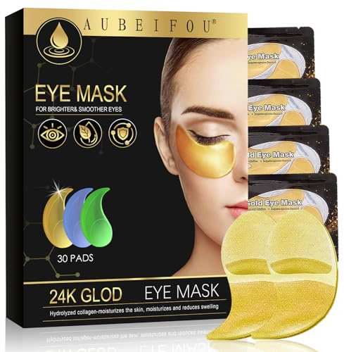 30 pares Gold Nutre Parches Ojos,Mascarilla para el contorno de ojos hidratante y refrescante,Cuidado eye Parches,mejora la apariencia de la piel del contorno de ojos,ayuda a revitalizar(Dorado)