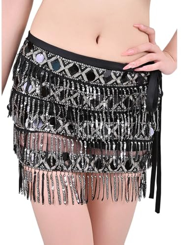 Falda de lentejuelas para mujer, vestido de danza del vientre, bufanda de cadera, falda con flecos, vestido de festival, disfraz de cinturón brillante, disfraz de danza del vientre, falda brillante