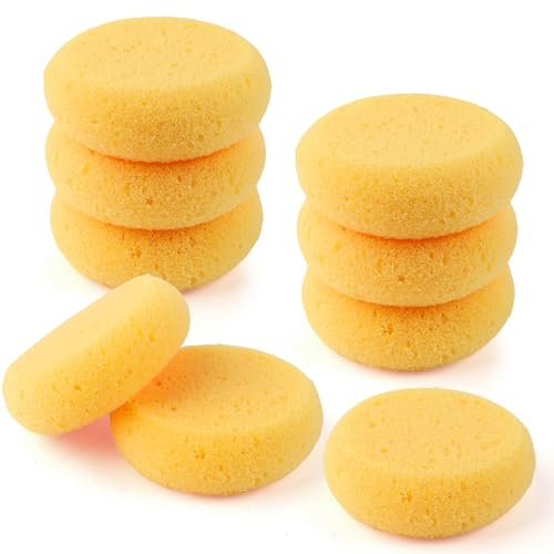 7PCS Round Yellow Painting Sponges, Artist Sponge for Watercolor, Pottery Elasticity/Water Absorption Soap Sponges, Sponge for Pottery and Cleaning Horse Saddle for Kitchen, Shoes Leather Care