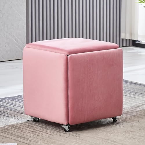 Sgabello ottomano impilabile, poggiapiedi in pelle PU con ruote girevoli, versatile seduta a cubo per soggiorno e sala da pranzo, finitura in velluto