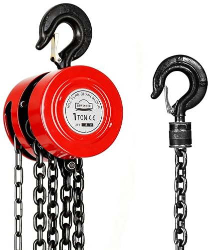 Paranco a Catena Manuale DEWINNER 1000kg - Catena di Sollevamento G80 3,0 m - Gancio Robusto con Sicurezza - Per Garage, Officina, Cantiere e Sollevamento Carichi Pesanti