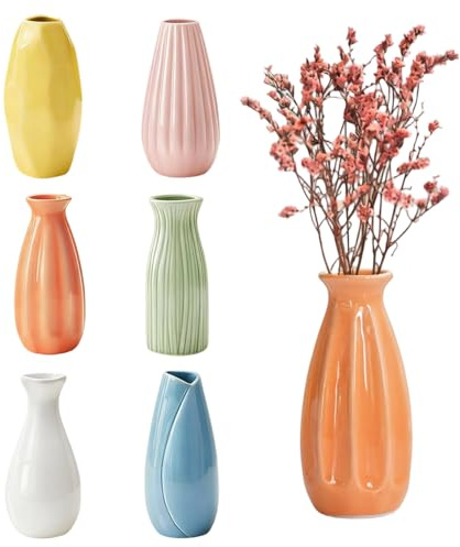 Set di 6 piccoli vasi in ceramica, 6 forme e colori, mini vasi smaltati lucidi, bohémien, erba della pampa, piccoli vasi per fiori decorativi da tavolo, fiori secchi, decorazione per la casa