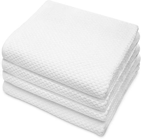 COTTON CRAFT- Euro Spa Set of 4 Luxury Waffle Weave Bath Towels, Oversized Pure Ringspun Cotton, 30 inch x 56 inch, White