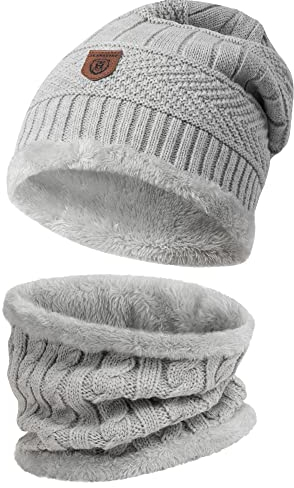 Indicode Herren Siracusa Winter-Set Mütze & Schal | Strick Wintermütze Winterschal Ecru Mix, One Size