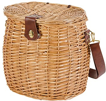 VERDELOOK Cesto Portafunghi in Vimini con Coperchio e Tracolla, 33x23x35 cm, Cesta in Vimini per Funghi