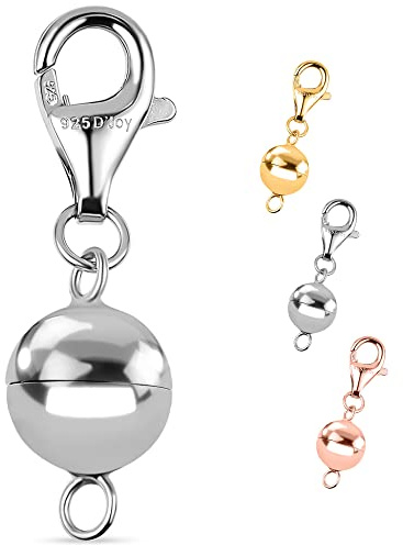 TJC Magnetic Ball Lock with Lobster Clasp in Rhodium Plated 925 Sterling Silver Necklace Extender Metal Weight 1 Gram Lightweight and Easy to wear Dual-Clasp Design Jewellery