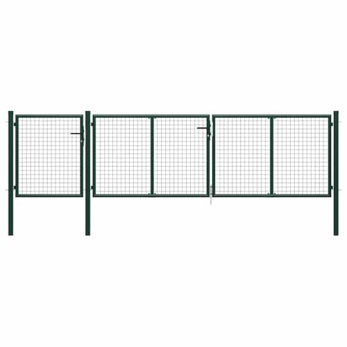 vidaXL Cancello per Giardino a Rete con Serratura e Maniglie Stabile Durevole Ingresso Porta Recinzione in Acciaio Zincato 400x100 cm Verde