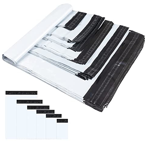 Anstore 120 Versandbeutel Plastik Versandtaschen, Weiße Blickdicht Versandtasche Wasserdichte Plastikversandbeutel, Selbstklebend Versandtüten aus Plastik für Kleidung und Textilien, 6 Gemischt Größe