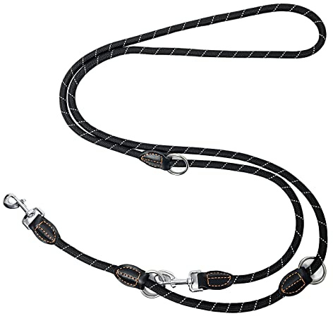 Trhillsbrad guinzaglio 3m x 10mm, regolabile per ogni cane, multifunzionale doppio collo robusto, nero